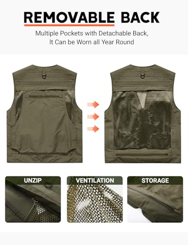 PEHMEA Men's Fishing Vest Utility Detachable Summer Vests with Pockets for Safari Travel Outdoor Work Photo Cargo Fly2