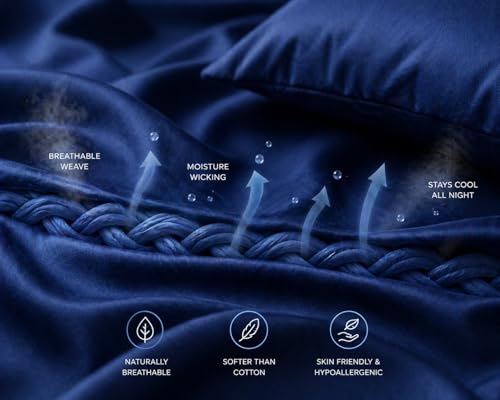 Image of Noare Cooling Bamboo Bedsheet King Size for Double Bed - Breathable & Ultra Soft Summer Bedding Set with 1 Fitted Bedsheet and 2 Pillow Covers - Luxury Cooling for Hot Sleepers | Royal Blue.
