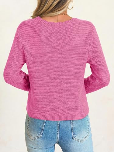 Image of Saodimallsu Womens V Neck Cardigan Sweaters Button Up Cropped Boho Knit Long Sleeve Loose Trendy Sweater Tops