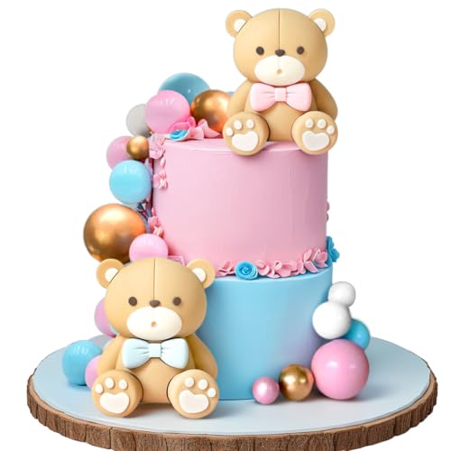 decoración pastel revelación género niño niña decoración fiesta baby shower oso peluche decoración torta cumpleaños