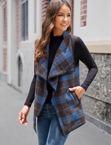 Image of YACUN Women Plaid Vest Lapel Open Front Sleeveless Cardigan