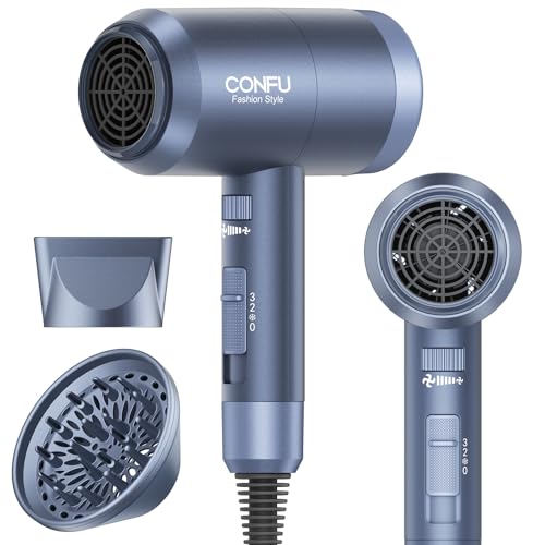 Image of CONFU Hair Dryer with Diffuser, Hair Dryers for Women, Hairdryer with Diffuser Attachment, Blow Dryers for Men, Portable Lightweight Fast Drying Negative Ion Hairdryer for Home