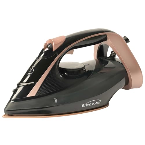 Brentwood MPI-69BKRG Non-Stick Steam Iron with Temperature Dial, Spray, Self-Cleaning Functions, and Extra Long 8ft Cord, Black, Rose Gold