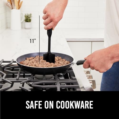 Image of GORILLA GRIP Patented Heat Resistant Meat Chopper, Soft Handle, Nonstick Hamburger Smasher, Break Apart Food, Safe on All Cookware Ground Beef Grinder, Non Scratch Potato Masher Kitchen Tool, Black