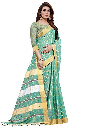 Image of AKHILAM Women's Linen Gota Work Embellished Saree With Unstitched Blouse Piece(LCRYFC Parent)