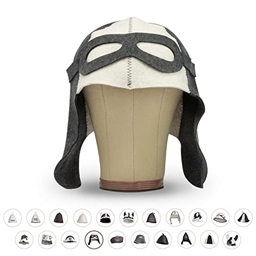 LoFelt® cappello da sauna - in feltro per lui e per lei inclusa guida - ideale per una straordinaria esperienza di wellness - motivo Pilota - berretto da sauna cappuccio da sauna