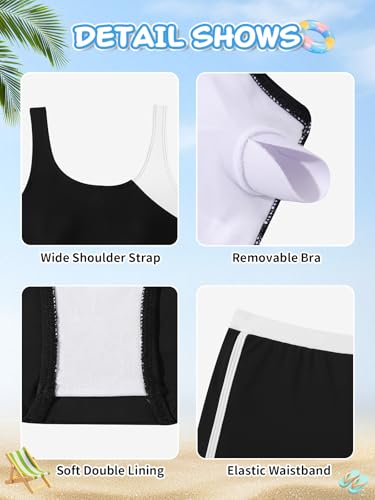 Image of Girl's 3 Piece Bikini Bathing Suit Printed Sport Swimsuits with Shorts Cove Up Sets Teen Girl's Swimwear