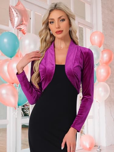 Image of Allegra K Women's Long Sleeve Velvet Shrug Cocktail Party Open Front Cropped Bolero Cardigan Top