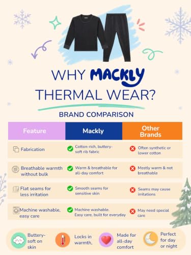 Image of mackly Kids Thermal Set for Boys, Cotton Full Sleeve Winter Wear | 1 Pack