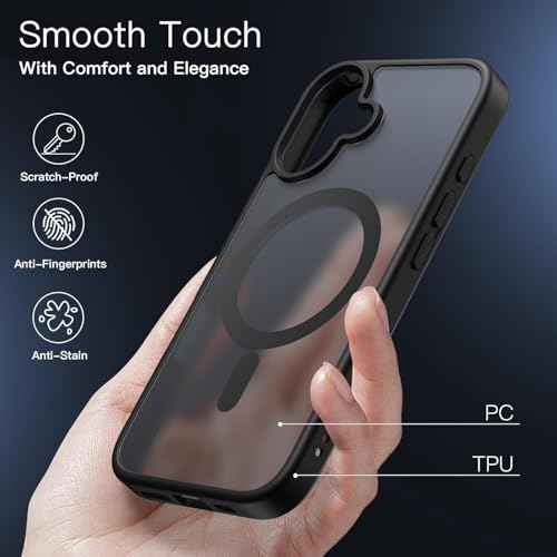 Image of Elzzi Magnetic for iPhone 17 Case Compatible with MagSafe Lens Camera Protection Slim Translucent Matte Shockproof with Anti-Fingerprint Phone Case,Black new