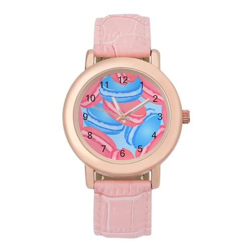 Cute Pink and Blue Macaroons Classic Watches for Women Funny Graphic Pink Girls Watch Easy to Read