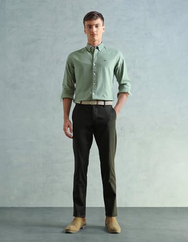 Image of Arrow Sport Men Slim fit Cotton SolidMid Rise waistTrousers
