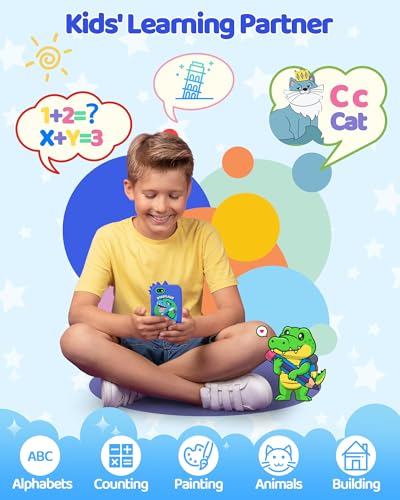 Image of KOKODI Kids Smart Phone Toys, Touchscreen HD Dual Camera Cell Phone for Kids, Birthday Gifts Dinosaur Toddler Play Phone for Boys 3-10, Travel Learning Toy with 8GB SD Card(Navy Blue)