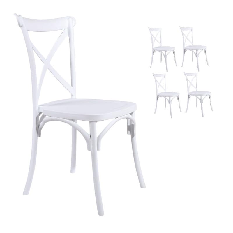 Kosmi Lot de 4 chaises Blanches Style BISTROT en résine polypropylène