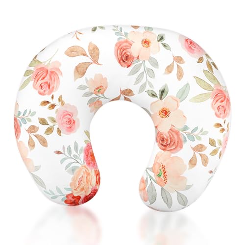 Image of Nursing Pillow Cover, Breastfeeding Pillow Covers for Baby Girls Boys, Soft Stretchy Nursing Pillowcase for Infant Newborn, Removable Slipcover for Breast Feeding Pillows, Floral (Only Cover)