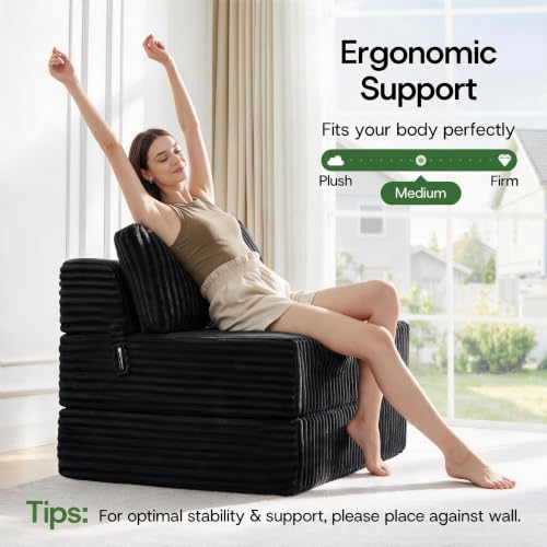 Image of Folding Sofa Bed Convertible 4 in 1 Sleeper Chair Black Twin XL