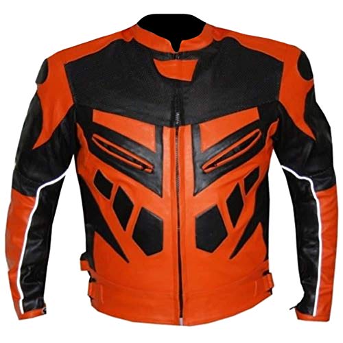 Image of Men's Fashion Real Leather Orange and Black Motorbike Jacket