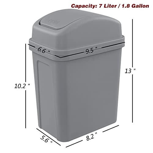 Image of Cand 4 Pack 7 Liter Swing Top Trash Can, 1.8 Gallon Plastic Garbage Can, Gray Dustbin