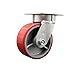 Kingpinless Polyurethane on Cast Iron Swivel Top Plate Caster w/5" x 2" Red Wheel - 900 lbs Capacity/Caster - Service Caster Brand