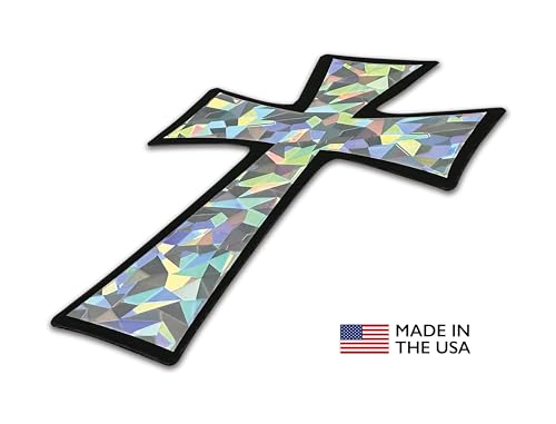 Image of Elektroplate Christian Tapered Cross Reflective Decal (3.25 inch x 2.5 inch) Premium Automotive-Grade All Weather Sticker for Car, Water Bottle, Laptop, Phone & More | Made in the USA