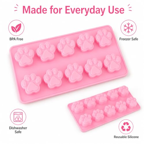Set de 3 moldes mini de silicona para hielo con pata de perro miniatura 6