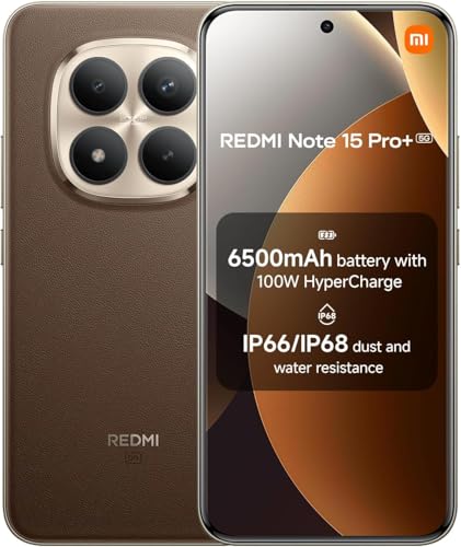 XIAOMI Redmi Note 15 Pro+ Plus 5G Ai (Compatible with Tmobile Mint Tello & Global) (512GB + 12GB) NFC 6.83 120Hz 200MP Ultra Camera Model 2510ERA8BG Unlocked Dual Sim Liberado (Mocha Brown)