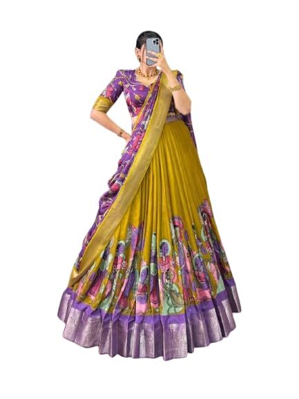 Women's Dola Silk Wiith Kalamkari Print Lehenga Cholli Set-picture-49