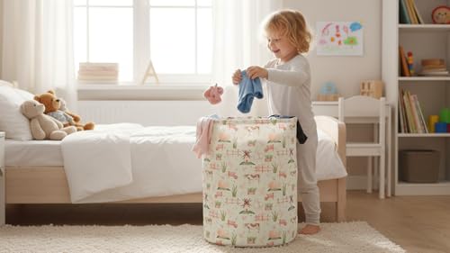 Image of CLOCOR Large Laundry Basket,Waterproof Nursery Hamper,Collapsible Fabric Storage Container,Room Decor,Gift Basket（Farm