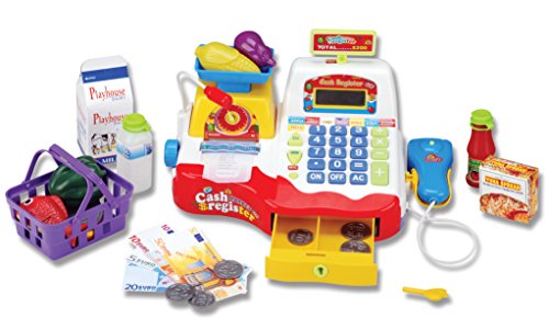Supermarket Cash Register with Checkout Scanner, Weight Scale, Microphone, Calculator, Play Money