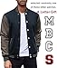 COOFANDY Mens Fashion Varsity Jackets Leather Sleeve Slim Fit College Baseball Letterman Bomber Coat Navy-Grey X-Large
