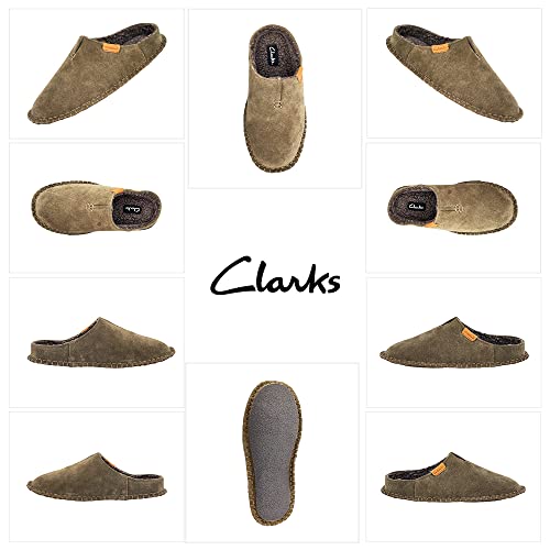 Clarks Clarks Mens Open Back Suede Leather Slipper With Heavy Stitching - Plush Sherpa Lining - Indoor Outdoor House Slippers For Men (11 M US, Sage)