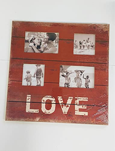 Friends Family Bilderrahmen für 4 Fotos, Holz, Strand-Finish, Rot Cover