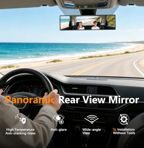 Image of Universal Panoramic Rear View Mirror Convex 11.81 Inch HD Clear