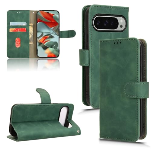 Étui Google Pixel 10 Pro XL vert en cuir premium avec rabat de protection
