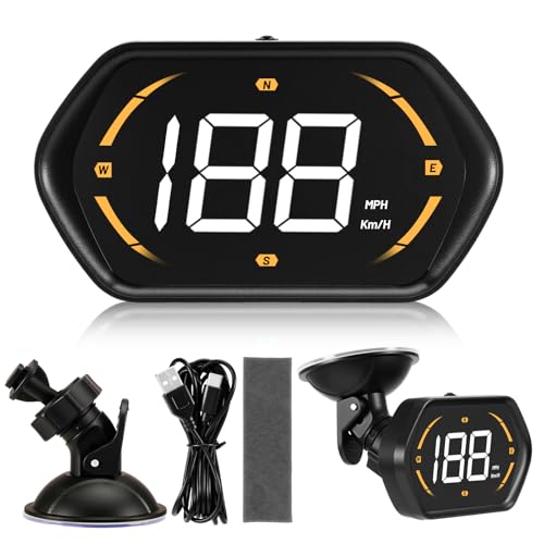 tlidfgeo - Digital GPS Speedometer HUD for Cars, Real-Time MPH Heads-Up Display, Auto GPS Speedometer with USB Charger & Suction Cup Mount, Plug & Play for All Cars