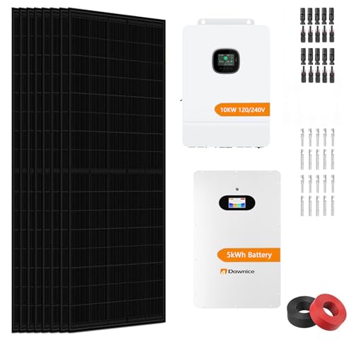 5500W Off Grid Solar Power System Complete Kit 5kWh LiFePO4 Battery 10PCS 550W Solar Panels 10KW Inverter with MPPT Controller 120/240Vac (5.5KW PV+10KW Inverter+5kWh Battery-Off-Grid)