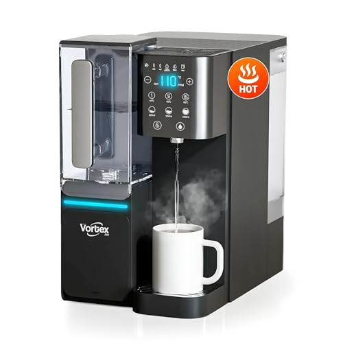 Vortex Air - H2 Oasis Reverse Osmosis Water Filtration System - Countertop Hot & Cold Water Dispenser, Mineral Infusion and Alkaline RO System (Black)