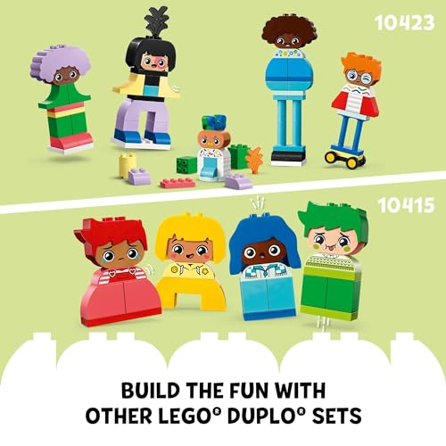 Image of LEGO DUPLO Town Buildable People with Big Emotions Interactive Toy for Ages 3 and Up, 5 Characters with 10 Role-Play Faces, 71 Colorful Bricks for Mix-and-Match Customizable Fun, 10423
