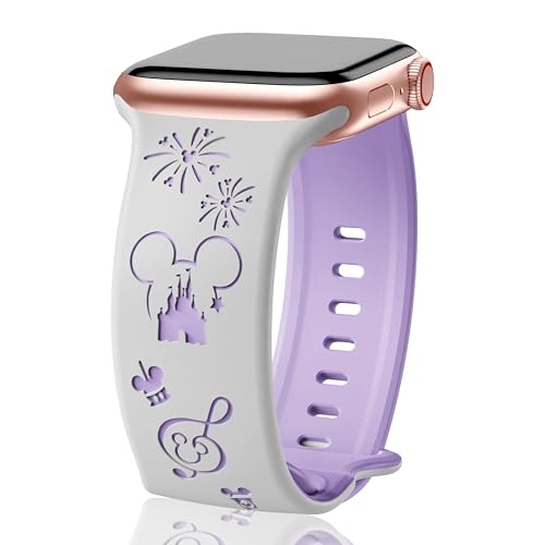 SHOPANDSE Cute Cartoon Two-Tone Engraved Bands Compatible with Apple Watch 38mm 40mm 41mm 42mm 44mm 45mm 49mm Men Women,Soft Silicone Sport Strap for iWatch Ultra Series 9 8 7 6 5 4 3 2 1 SE