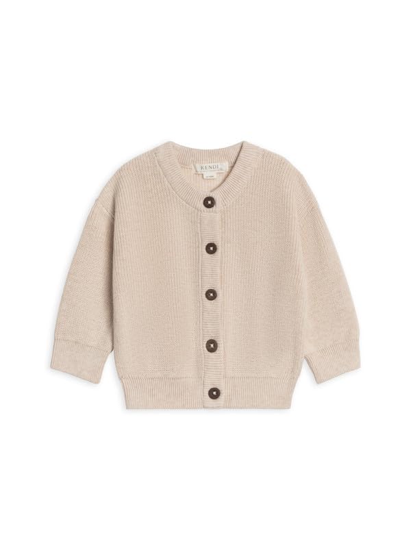 Colored Organics Baby and Kids Organic Cotton Knit Sweater - Long Sleeve Knit Pullover - Heather Oat Cardigan - 12-18M
