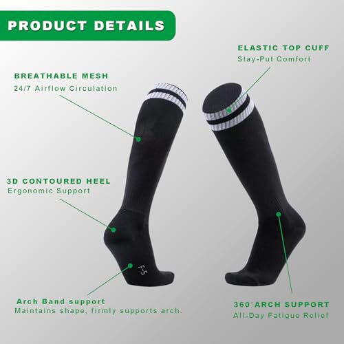 Augctoer 6 Pairs Soccer Socks Breathable Knee High Tube, Striped Football Baseball Softball Team Socks for Men Women Unisex2