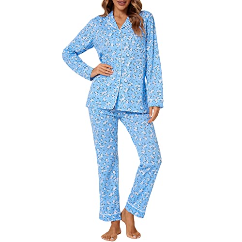 Image of Tugege Pajamas Set Long Sleeve Sleepwear Womens Button Down Nightwear Pj Sets