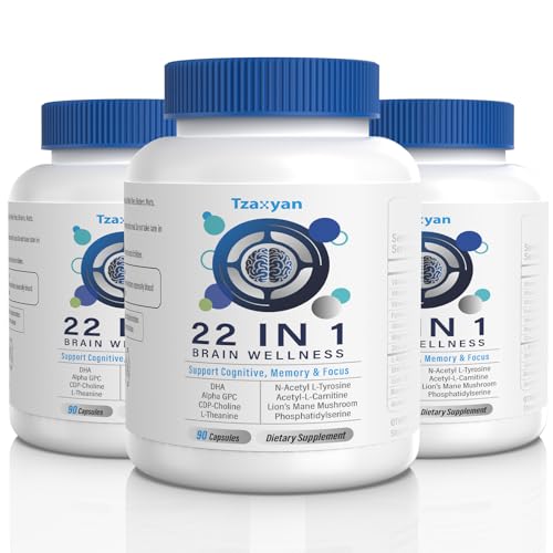 Image of Brain Supplements for Memory and Focus, Clarity & Cognitive Improvement, 300mg Alpha GPC, CDP-Choline, DHA, Lion's Mane, L-Theanine, Vitamin & Phosphatidylserine for Men & Women, 90 Capsules, 3PACK