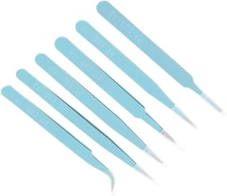 Guaber 6 peças Pinças antiestáticas 116 mm-133 mm Pinças de precisão para artesanato joias laboratório 6X/conjunto de pinças de aço inoxidável 116 mm-133 mm Pinças de precisão para joias de laboratório