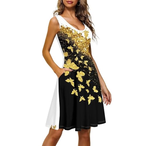 Image of Women's Casual Loose Sundress Midi Sleeveless Crewneck Dress Summer Beach Tank Dress with Pockets