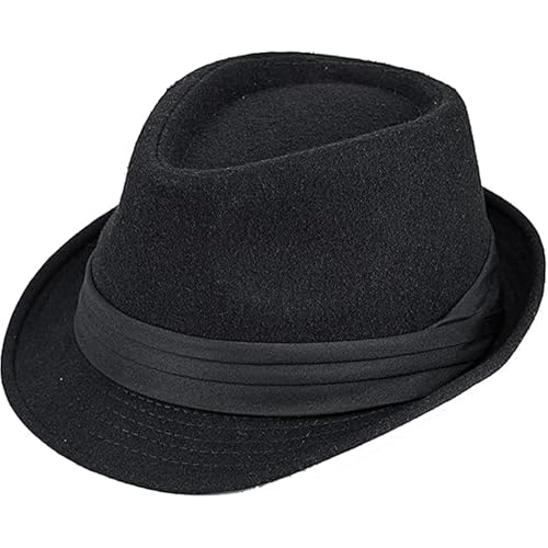 Chapeau de jazz en feutre noir trilby derby vintage pour look rétro homme et femme
