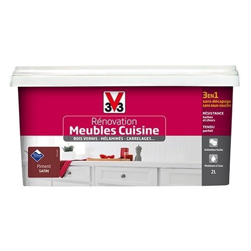 V33 Rénovation Meubles Cuisine (Bois vernis-Mélaminés-Stratifiés) Satin Piment 2 L
