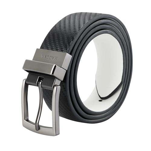 Haggar Men's 2-in-1 Reversible Leather Belt for Dress Pants, Jeans, Khakis-Classic, Textured, Casual, Sport