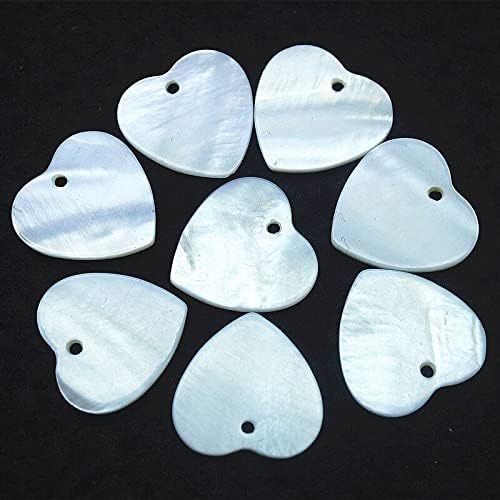 20PCS Natural White Shell Pendants Heart Shape Size 20MM Natural Mother of Pearl Freshwaterer Beads for Women Braceletts Making Find - (Metal Color: Black)