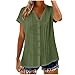 Womens Short Sleeve Tops Cotton Linen Button Down Shirts V Neck Pleated Front Casual Loose Work Business Beach Blouses Army Green